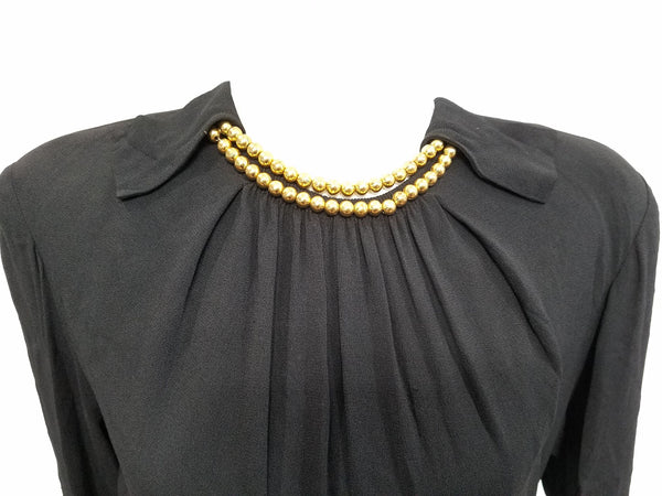 Black Rayon Dress with Attached Gold Bead Necklace <br> (B-38" W-30" H-38")