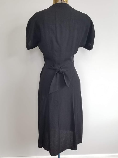 Black Rayon Dress with Army Eagle Button <br> (B-33" W-24" H-33")