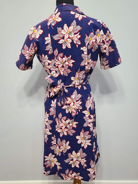 Flower Print Seersucker Wrap Dress <br> (26"-32" Waist)