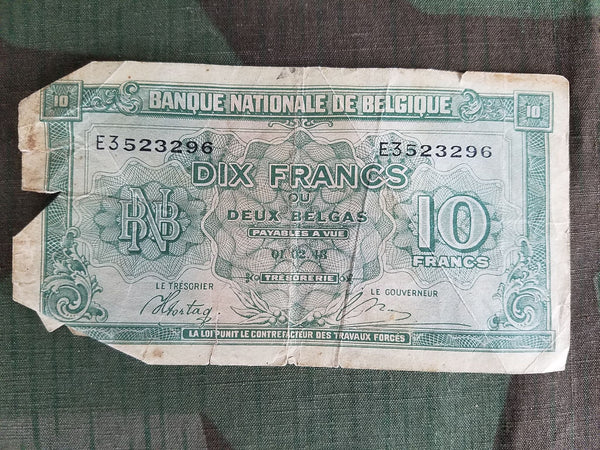 WWII Belgian 10 & 20 Franc Notes Paper Money