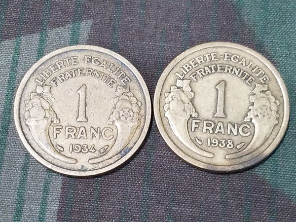 Early War French Francs Coins (Set of 5) 1934/1938/1940/1941