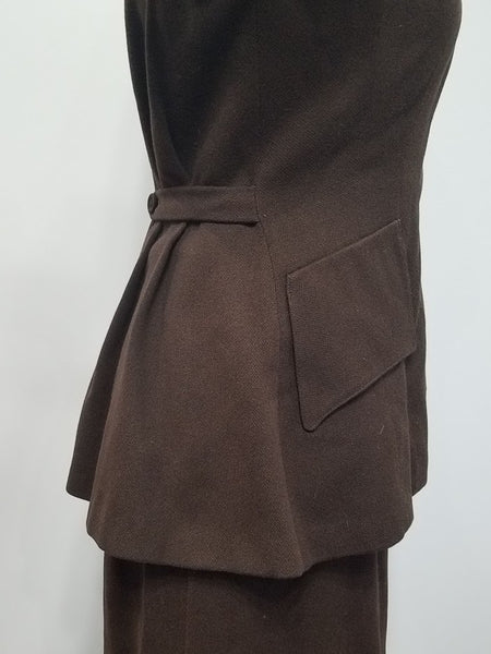 Brown Wool Skirt Suit <br> (B-35" W-27" H-37")