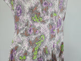 Purple and Green Flower Print Dress <br> (B-40" W-34" H-41")