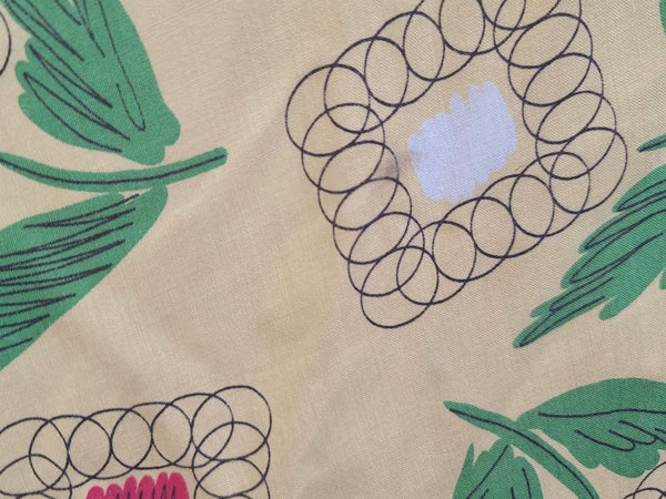 Yellow Abstract Flower Print Dress <br> (B-38" W-30" H-42")