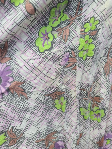 Purple and Green Flower Print Dress <br> (B-40" W-34" H-41")