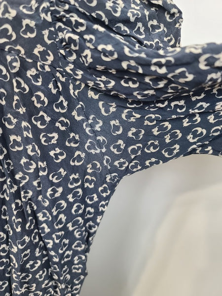 German Lightweight Blue Dress with White Print <br> (B-35" W-28" H-33")