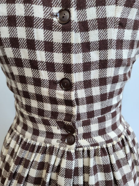 White & Brown Plaid Sleeveless Dress <br> (B-33" W-26" H-39")