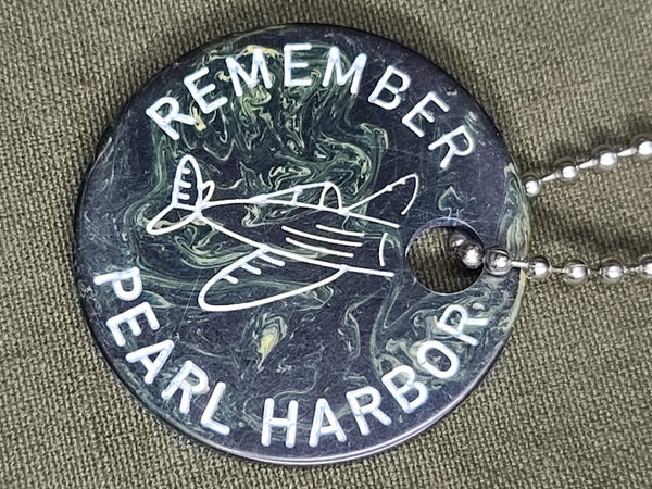 Repro Dark Green Bakelite Remember Pearl Harbor Keychain