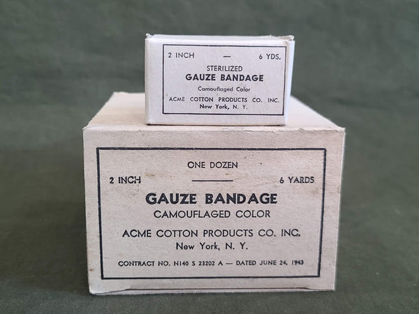Box of 12 1943 Camouflage Gauze Bandages 2 Inch by 6 Yards