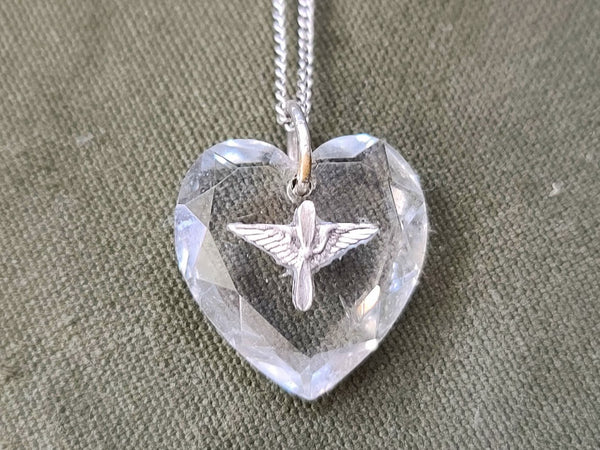 Army Air Corps Clear Heart Necklace