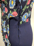 Blue Flower Print Dress w/ Matching Jacket <br> (B-39" W-30" H-33")