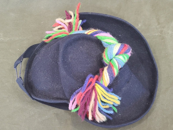 Dark Blue Tilt Hat with Colorful Yarn