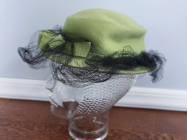 Green Tilt Hat with Black Netting