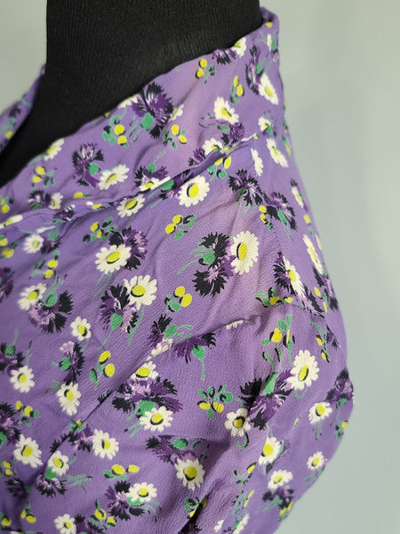 Purple Flower Print Dress <br> (B-35" W-26" H-33")