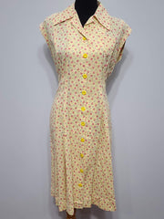 Yellow Flower Print Dress <br> (B-40" W-36" H-42.5")