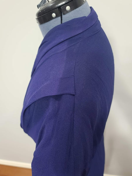 Dark Blue Rayon Dress with Abstract Print Trim <br> (B-42" W-35" H-42")