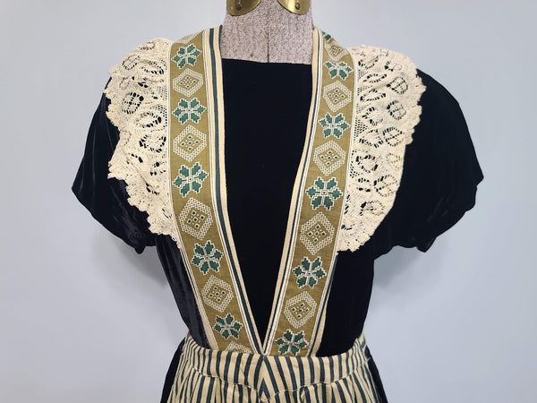 German Black Velvet Dress with Apron <br> (B-34" W-27" H-35")