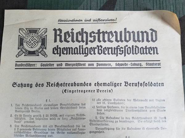 Reichstreubund Ehemaliger Berufssoldaten Leaflet 1938