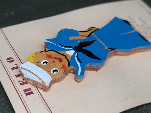 1941 Wooden Sailor Brooch on Card