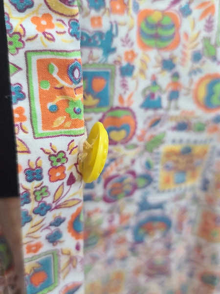 Colorful Novelty Print Dress (Flowers, People, Animals) <br> (B-37" W-32" H-38")