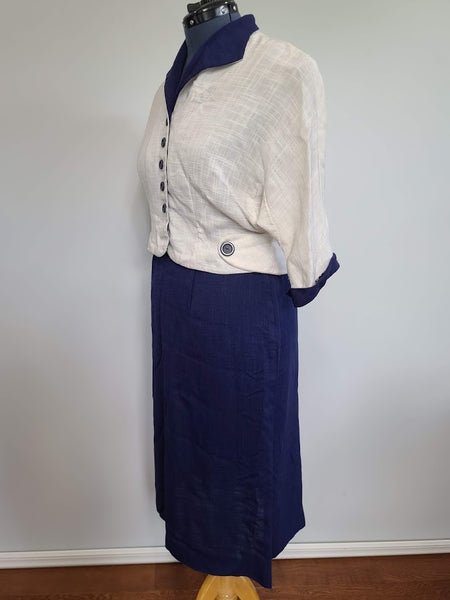 White and Blue Outfit: Jacket with 2 Skirts <br> (B-42" W-36" H-45")