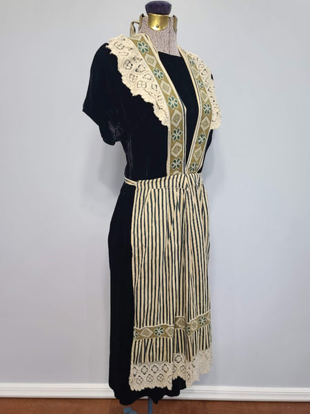 German Black Velvet Dress with Apron <br> (B-34" W-27" H-35")