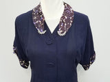Navy Blue Dress with Trim AS-IS <br> (B-43" W-38" H-46")