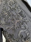 Black Rayon Skirt Suit with Soutache <br> (B-40" W-32" H-43")