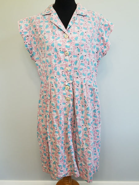Pink Blue White Flower Print Dress <br> (B-47" W-38" H-48")