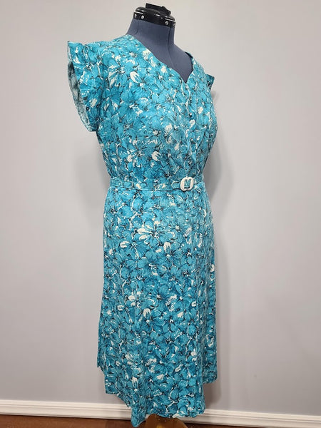 Blue Flower Print Dress and Belt <br> (B-46" W-38" H-46")