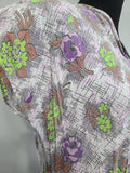 Purple and Green Flower Print Dress <br> (B-40" W-34" H-41")