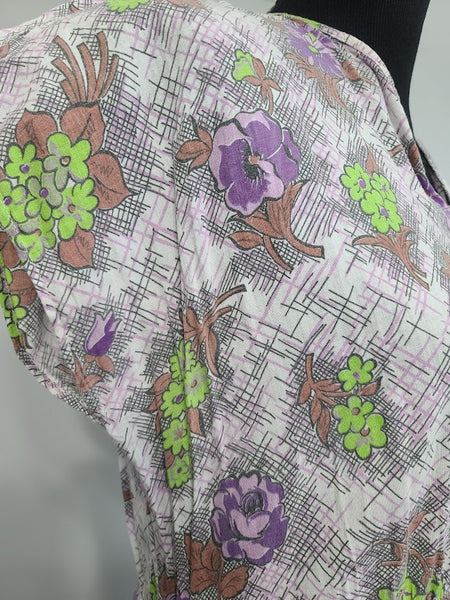 Purple and Green Flower Print Dress <br> (B-40" W-34" H-41")