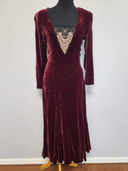 Dark Red Velvet Gown <br> (B-36" W-28" H-36.5")