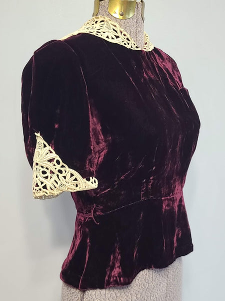 Burgundy Velvet Blouse <br> (B-34" W-26")