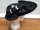 Black Wide Brim Hat with Mesh and Rhinestones