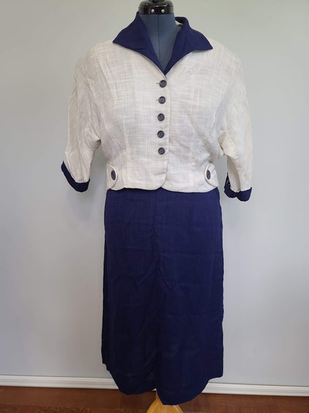 White and Blue Outfit: Jacket with 2 Skirts <br> (B-42" W-36" H-45")