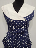 Blue Polka Dot Sleeveless Dress <br> (B-38" W-30" H-40")