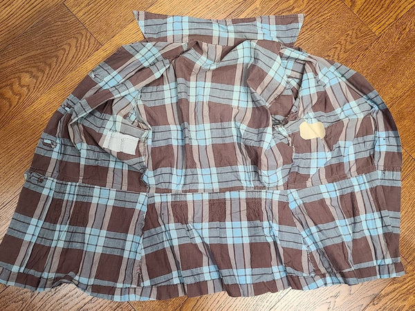 Blue and Tan Plaid Outfit (Blouse and Skirt Set) <br> (B-38" W-28" H-38")