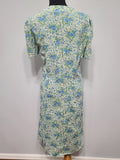 Blue and Green Flower Print Button Down Dress <br> (B-44.5" W-37" H-45")