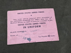 WWII US Military Pass For a Hockey Game