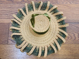Straw Tilt Hat with Green Netting & Velvet