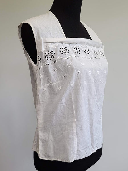 White Sleeveless Eyelet Blouse from Germany <br> (B-37" W-34.5")