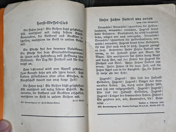 Hitler Jugend HJ Song Book Hand Written Extra Song 1935