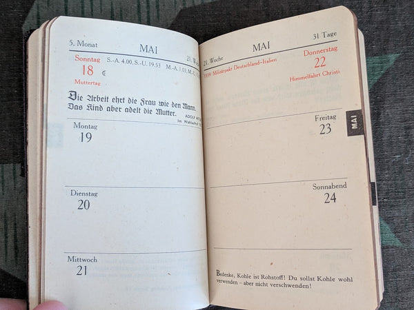 Sonne Brikett 1941 NSDAP Pocket Calendar (with Other Helpful Info)