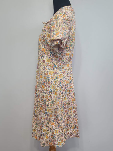 Colorful Novelty Print Dress (Flowers, People, Animals) <br> (B-37" W-32" H-38")