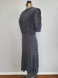 German Lightweight Blue Dress with White Print <br> (B-35" W-28" H-33")