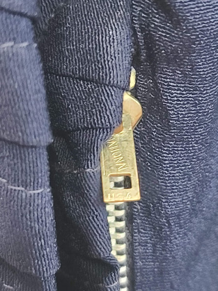 Navy Blue Rayon Dress with Lace Trim and Pleats <br> (B-41" W-33" H-45")