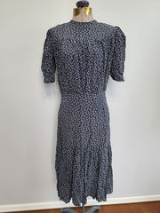 German Lightweight Blue Dress with White Print <br> (B-35" W-28" H-33")