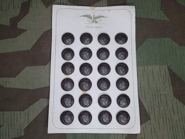 24 Leather Buttons on Card D.R.P. D.R.G.M. 20mm