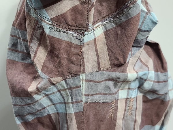 Blue and Tan Plaid Outfit (Blouse and Skirt Set) <br> (B-38" W-28" H-38")